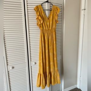 EXPRESS Yellow Polka Dot Maxi Dress